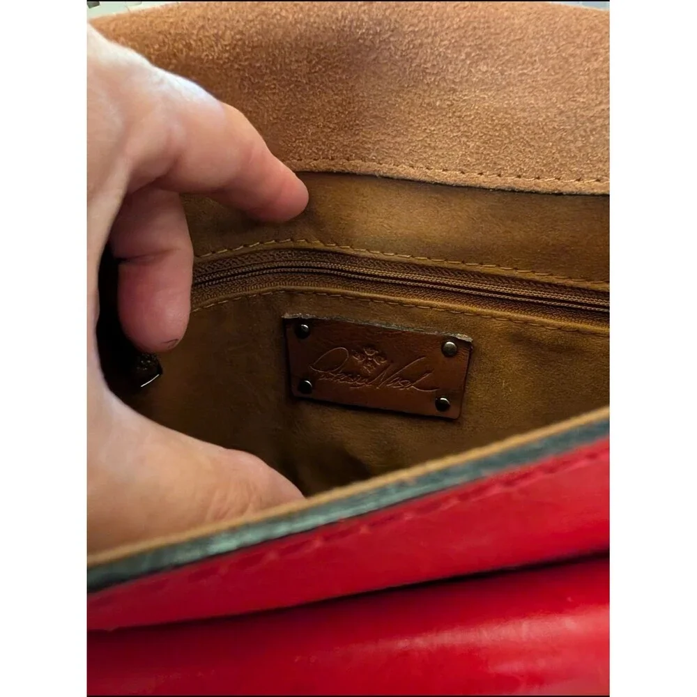 AT-1 Red Floral Embossed Leather Satchel - Classic Women's Crossbody